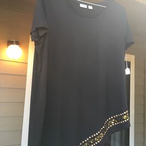 Black asymmetrical top with gold details